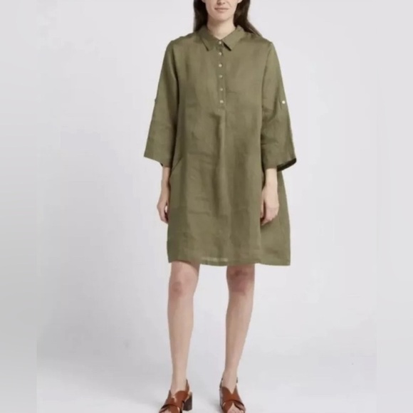 Elena Baldi Olive Green Linen Dress, size M - Picture 1 of 5